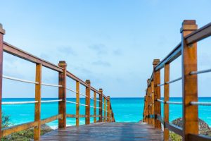 Wooded bridge and turquoise sea in Cayo Largo, Cuba